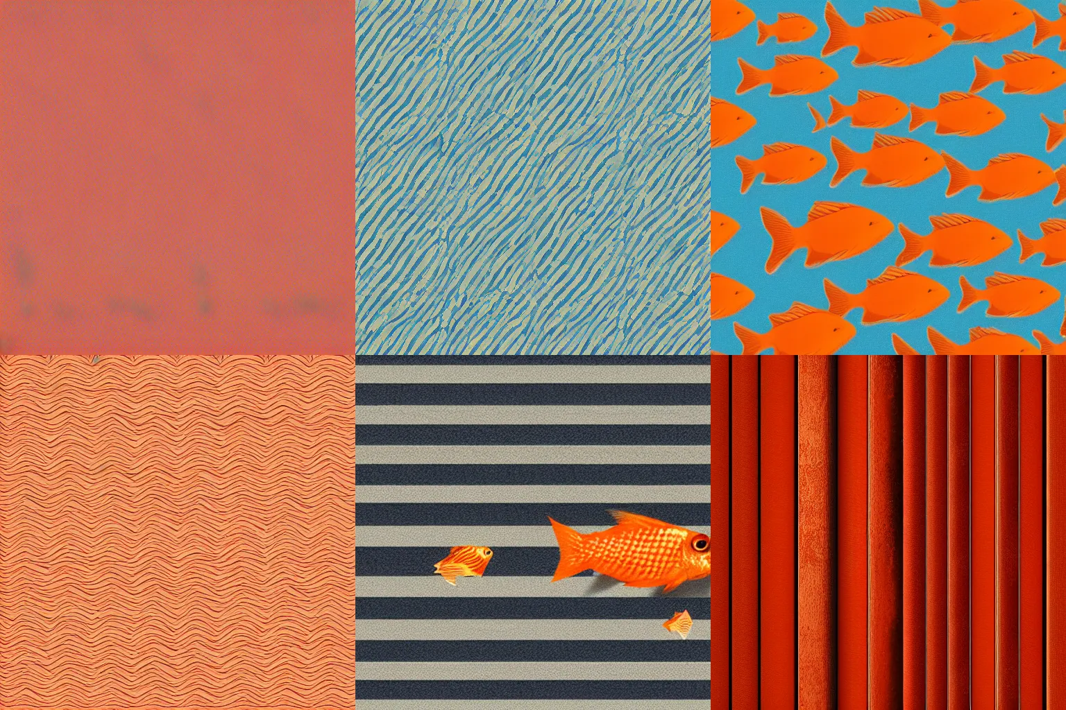 Prompt: minimalistic wallpaper texture with small two tone fish, orange pastel colors