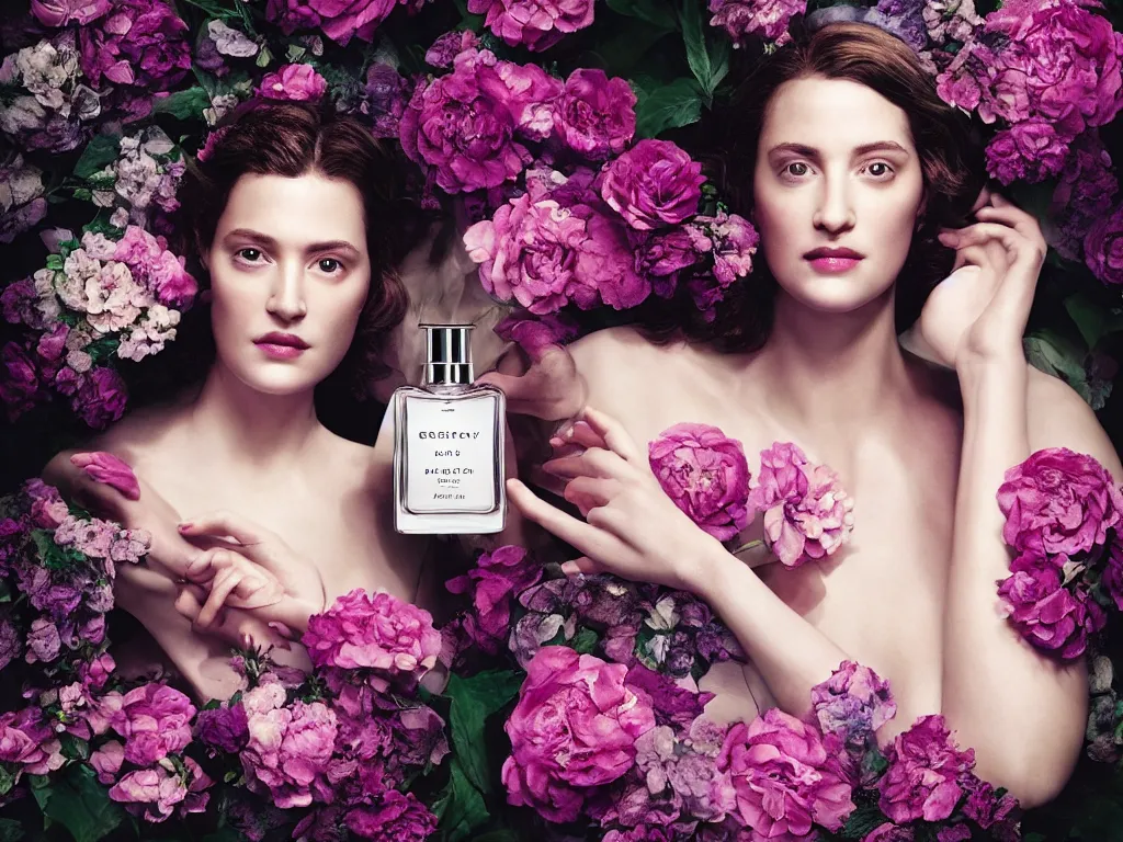 Image similar to portrait fragrance packshot by gregory crewdson, highly detailed, saturated colors, fashion