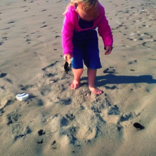 Image similar to of little girl raiding on crab on the beach.