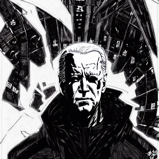 Image similar to Joe Biden looking sinister, by Tsutomu Nihei, highly detailed