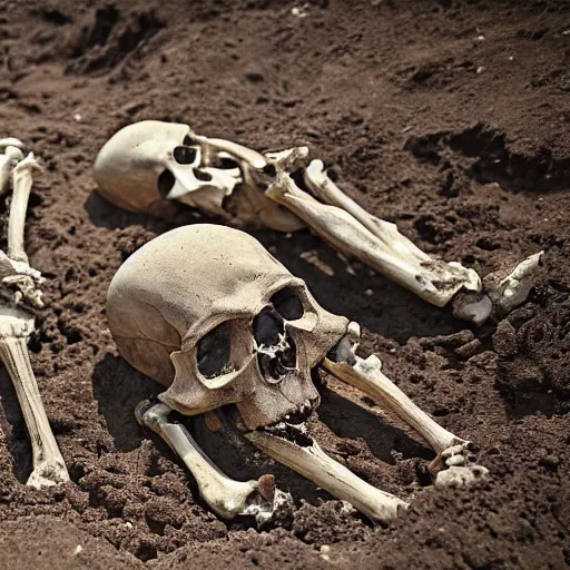 Image similar to archaeological search two human skeletons half buried in dirt