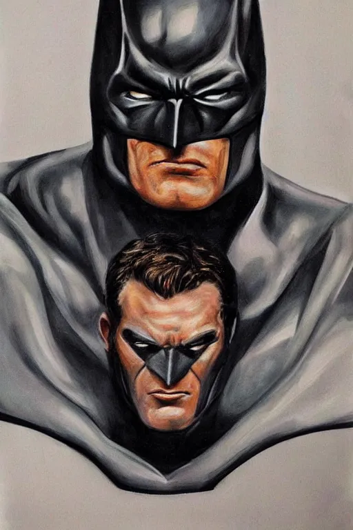 Image similar to A portrait painting of the muscular batman with scars