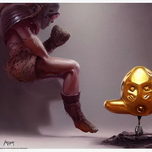 Image similar to primitive golden toe idol, d & d, fantasy, portrait, digital painting, trending on artstation, concept art, sharp focus, illustration, art by artgerm and greg rutkowski and magali villeneuve