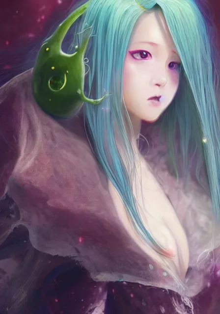 Image similar to beautiful portrait of a slime woman's face by aramaki shinji, amano yoshitaka, lilia alvarado, 8 k, urobuchi gen, hd, anime art