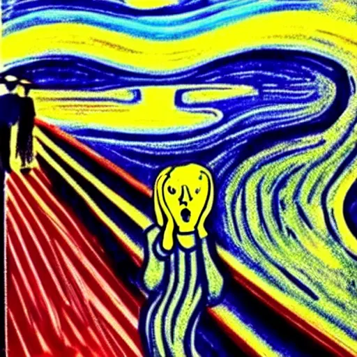 Prompt: donald trump as edvard munch's the scream, van gogh's the starry night in the background