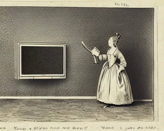 Image similar to 1 7 0 0 s photo of a person watching a flat screen hd tv