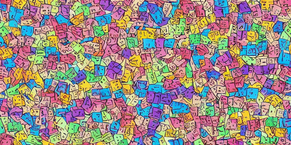 Image similar to escher style seamless pattern of very large colorful cubes with glitch