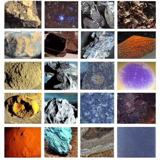 Prompt: list of extraterrestrial minerals, high quality catalog photo, no background