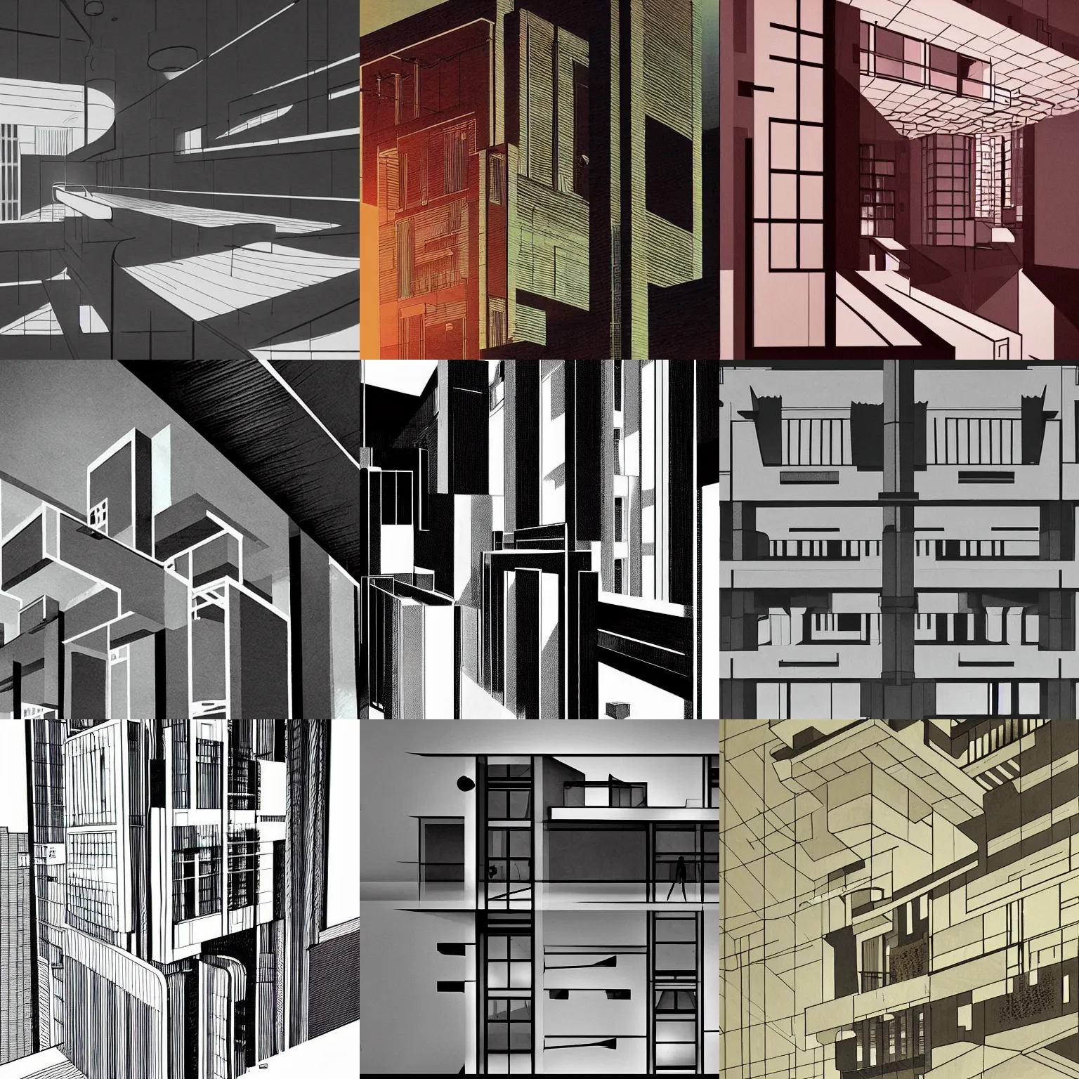 Prompt: an extremely beautiful masterpiece architectural illustration in the bauhaus style of rez,