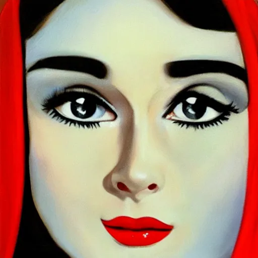 Prompt: oil painting of Audrey Hepburn by Margaret Keane