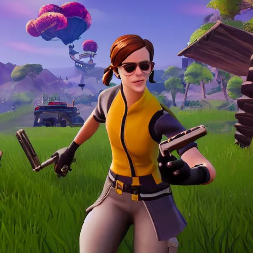 Image similar to emma watson as fortnite character, gameplay screenshot