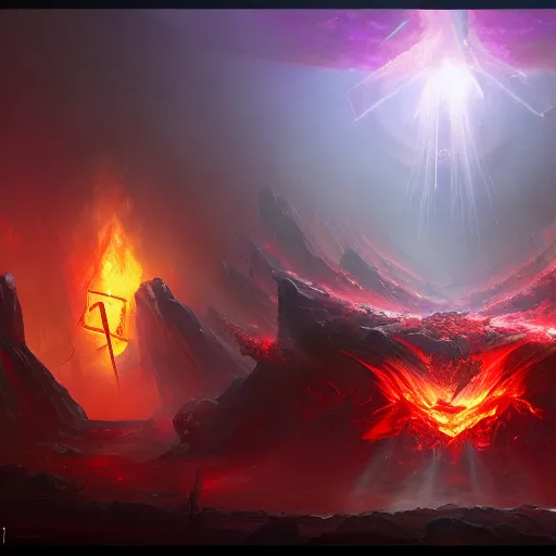 Image similar to concept art for the final act of the universe seconds before it unites into the holy fire of perfect love!! final victory of order over disorder!! final defeat of entropy! digital painting, artstation, smooth, sharp focus