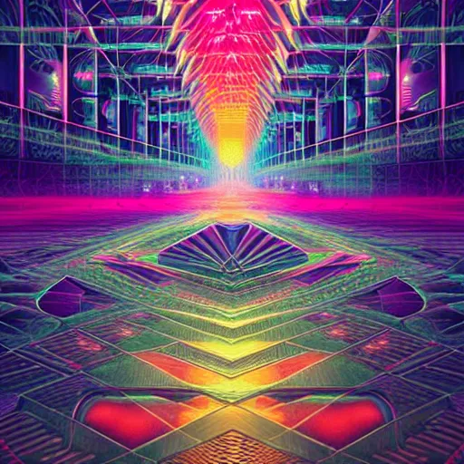 Image similar to matte painting of the sacred geometry of cyberpunk, brilliant colors, extremely detailed, very very detailed, in the style of alena aenami by Alex grey, HD, 4k, 8k