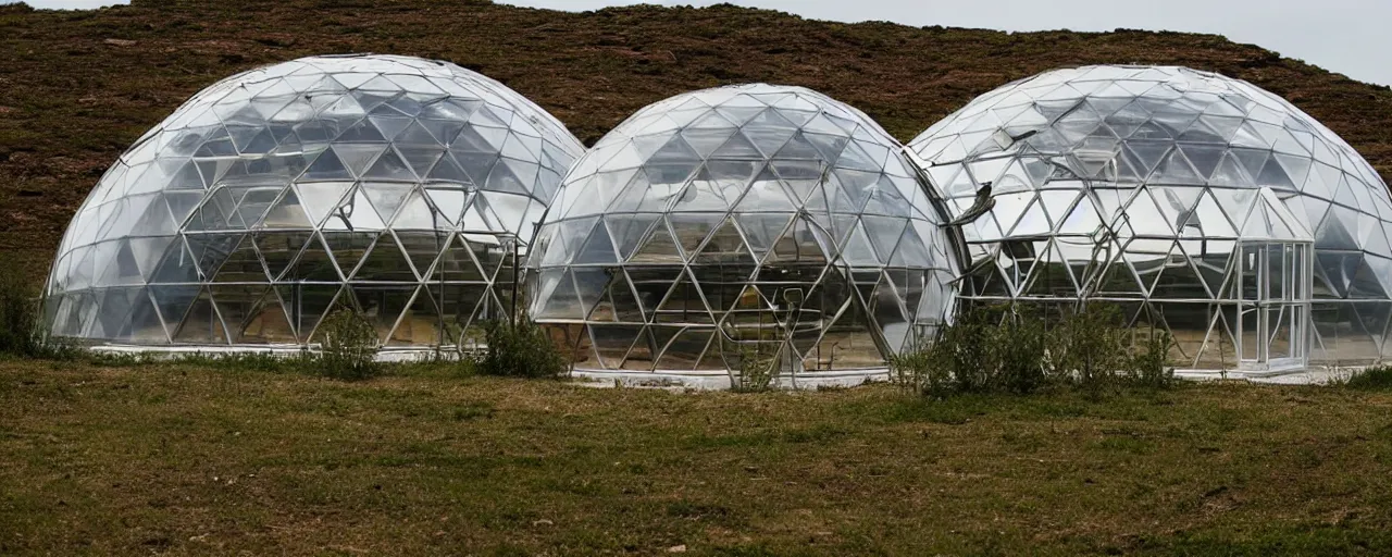 Image similar to dome house by kristoffer tejlgaard, concept house, earthship, greenhouse, optimus sun orientation, north hemisphere, spain, geodesic architecture, biodome, fuller