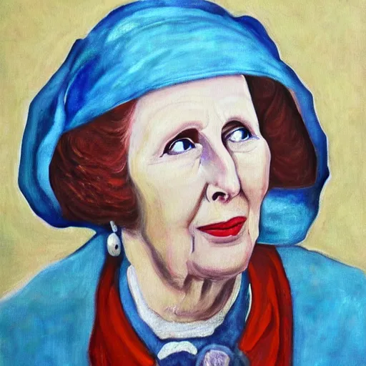 Prompt: margaret thatcher as a 1 2 th century peasant in england, painting, oil on canvas, restored, art, detailed