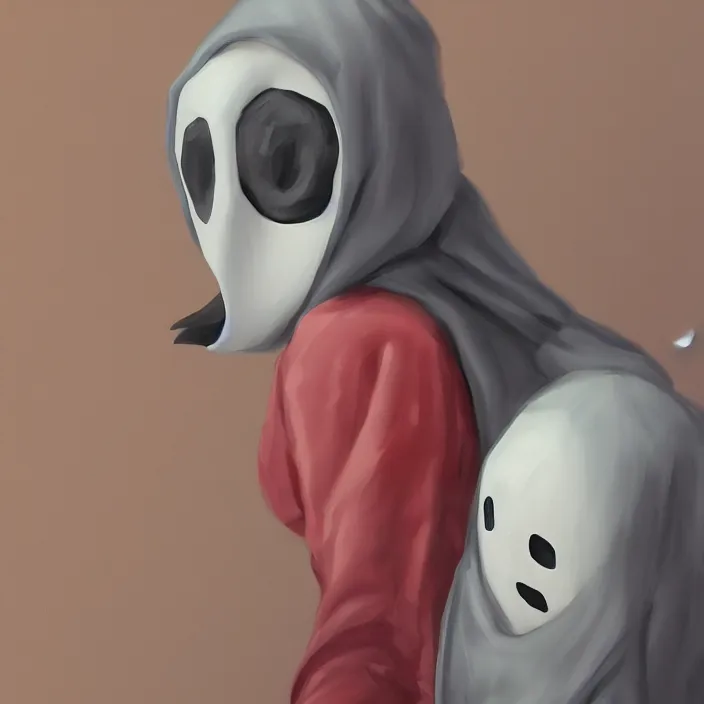 Prompt: hungry no - face munching in a shoppingmall, highly detailed, lifelike, photorealistic, digital painting, artstation, illustration, concept art