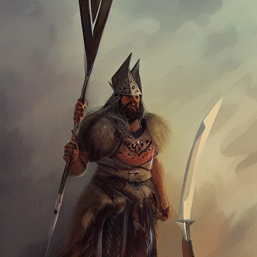 Prompt: Gungnir, the spear of Odin, painting by Diego Gisbert Llorens