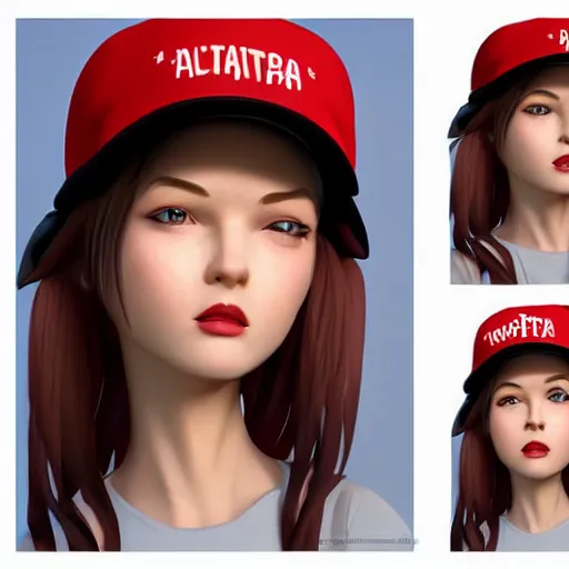 Prompt: a cartoon girl with a baseball cap on her head, vector art by ye xin, cgsociety, digital art, rendered in maya, daz 3 d, zbrush