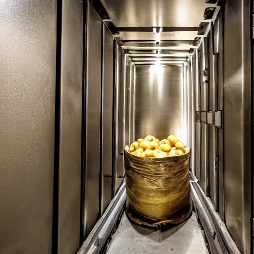 Image similar to an open bank vault with potato's pouring out of it