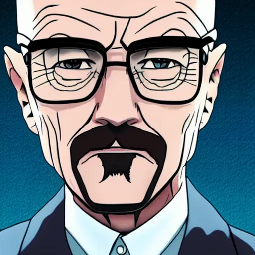 Prompt: walter white as an anime character, incredibly high detailed, crisp, studio quality 4k