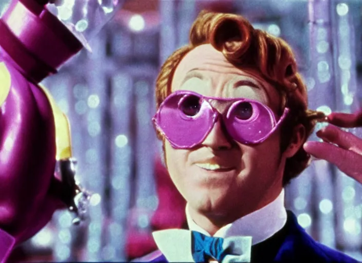 Image similar to film still of Ryan Reynolds as Willy Wonka in Willy Wonka and the Chocolate Factory 1971