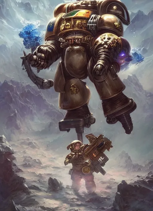 Image similar to donald trump as space marine, space marine, cute and adorable, pretty, beautiful, matte fantasy painting, deviantart artstation, by jason felix by steve argyle by tyler jacobson by peter mohrbacher, cinema