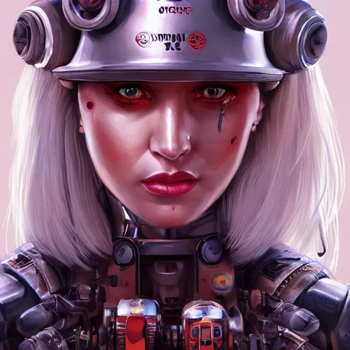 Image similar to tank girl, highly detailed, half android, power implants, body transmogrify, beautiful, mesmerising, look of desire, loving stare, digital painting, trending on artstation, concept art, 4 k, sharp focus, illustration, art by artgerm and magali villeneuve