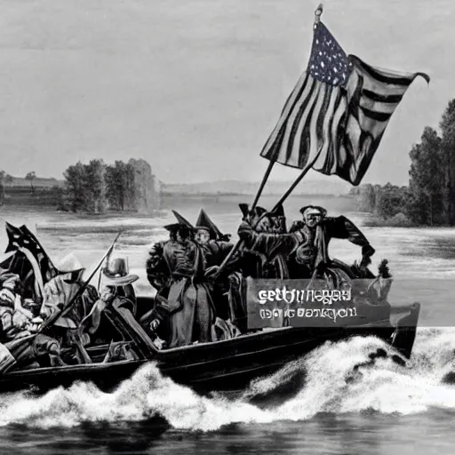 Image similar to Washington crosses the Delaware in a monster truck