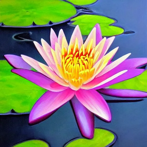 Image similar to waterlily flower, painting, detailed, magical environment, peaceful, beautiful, artwork, realistic detail, natural lighting, brush strokes, pintrest, behance