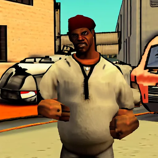 Image similar to a man that looks like a cow, as a character in gta san andreas, screenshot