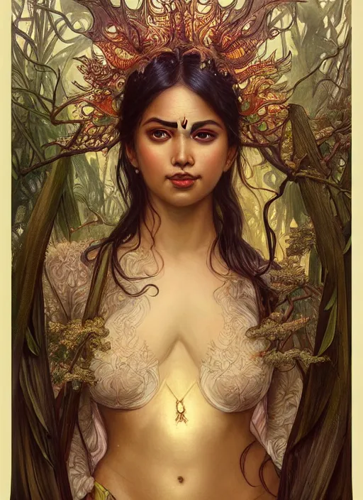 Image similar to kuntilanak on tree, d & d, wet, shiny, fantasy, intricate, elegant, higly detailed, dramatically art, ultra definition, digital painting, artstation, concept art, smooth, sharp focus, illustration, art by artgerm and greg rutkowski and alphonse mucha and garis edelweiss and kharisma jati