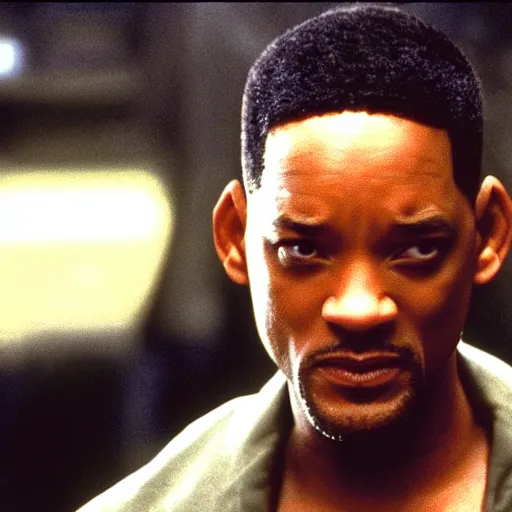 Image similar to Will Smith as Neo In The Matrix, film still, grainy, hd