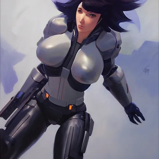 Image similar to greg manchess portrait painting of invisible armored motoko kusanagi as overwatch character, medium shot, asymmetrical, profile picture, organic painting, sunny day, matte painting, bold shapes, hard edges, street art, trending on artstation, by huang guangjian, gil elvgren, ruan jia, greg rutkowski, gaston bussiere