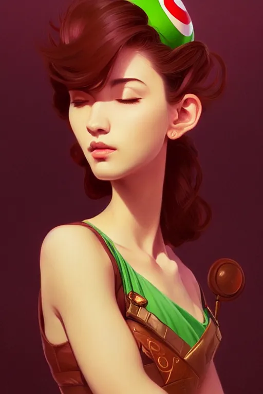 Prompt: a portrait of yoshi from mario bros., fantasy, sharp focus, intricate, elegant, digital painting, artstation, matte, highly detailed, concept art, illustration, ambient lighting, art by ilya kuvshinov, artgerm, alphonse mucha, and greg rutkowski