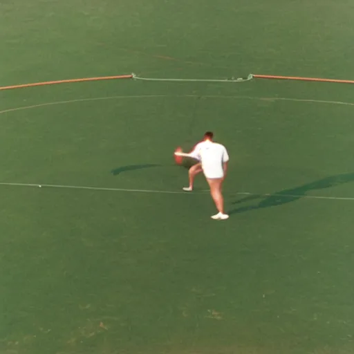 Prompt: a birds eye view of geoff capes putting a shot put