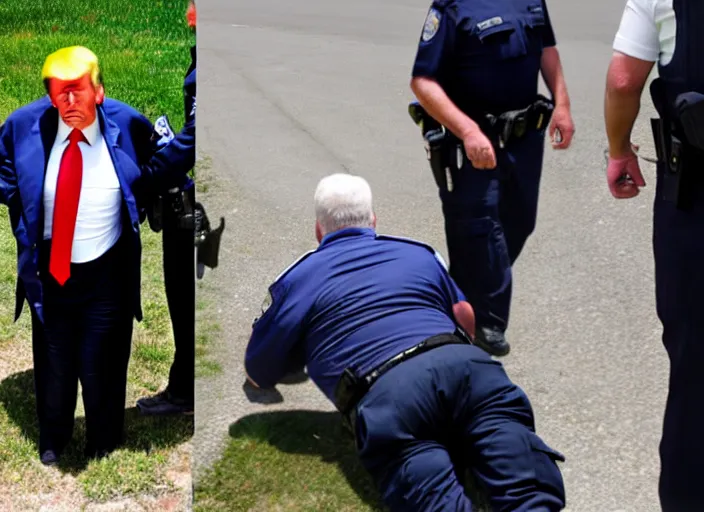 Image similar to arrested senior man with facial features like Donald Trump taken away by FBI at golf course, photo, photo by Alex Webb