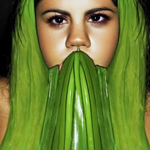 Prompt: photo of human celery!!!! selena gomez face