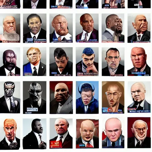 Image similar to All of the world leaders and wrestling stars with silly outsets, intricate, highly detailed, concept art, smooth, sharp focus