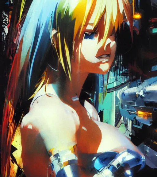 Prompt: john berkey painting of an anime woman