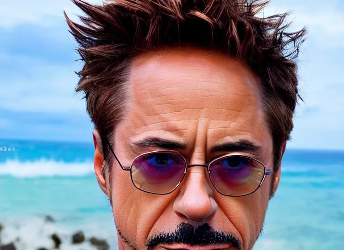 Image similar to a full portrait photo of robert downey jr holiday in bali, f / 2 2, 3 5 mm, 2 7 0 0 k, lighting, perfect faces, award winning photography.