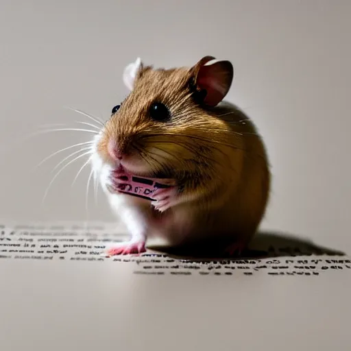 Image similar to detailed photo of a hamster holding a sealed letter, various poses, full body, unedited, daylight, dof, sharp focus, 8 k