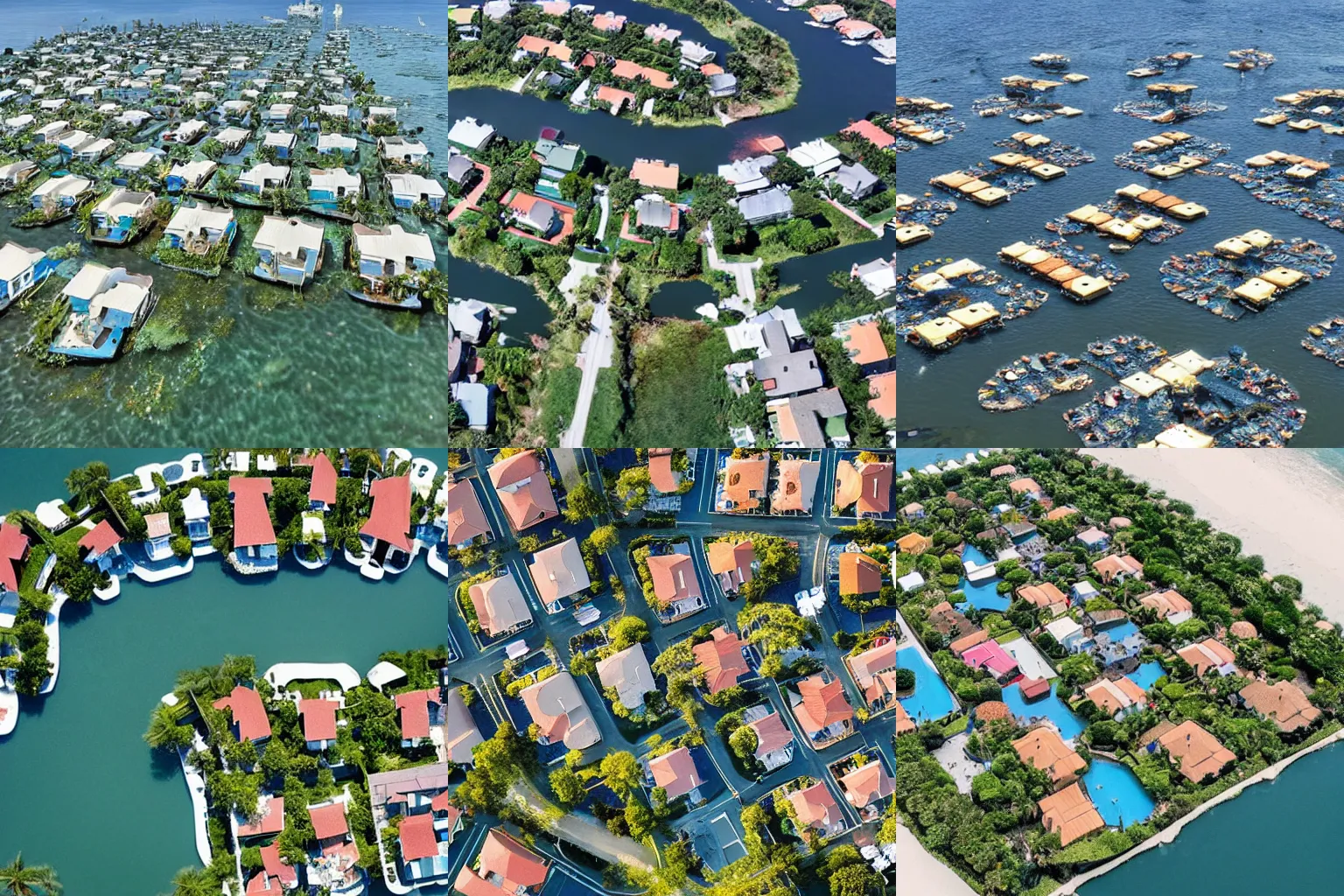 Prompt: a neighborhood floating on the ocean