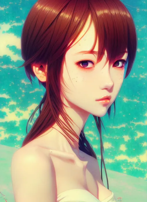 Image similar to portrait of beautiful young anime girl, cute-fine-face, pretty face, realistic shaded Perfect face, fine details. Anime, cyberpunk, Warhammer, highly detailed, artstation, illustration, art by Ilya Kuvshinov and Gustav Klimt