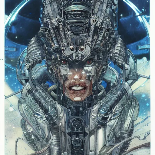 Prompt: portrait of mad alien mech queen, symmetrical, by juan gimenez, yoichi hatakenaka, masamune shirow, josan gonzales and dan mumford, ayami kojima, takato yamamoto, barclay shaw, karol bak, yukito kishiro drawing, illustration, clear line