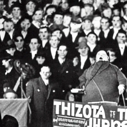 Image similar to pizza the hut speaking to thousands at a rally in Nuremberg 1939