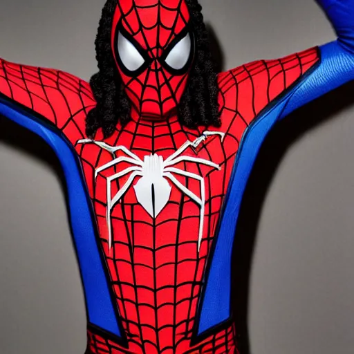 Image similar to snoop dogg as spiderman, full body shot, highly - detailed, sharp focus, award - winning