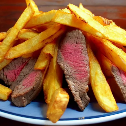 Image similar to french steak fries pile, burnt with ketschup - t