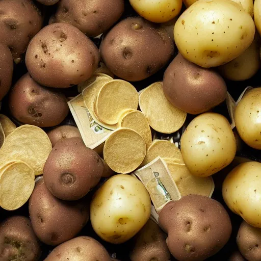 Prompt: mix of dollars and potatoes