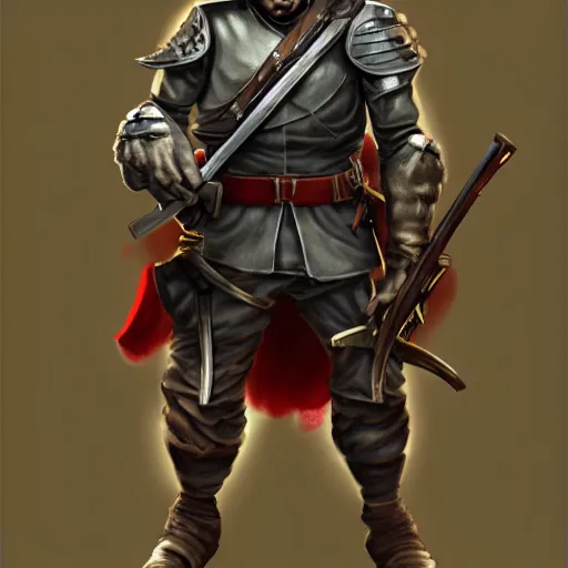 Image similar to Full body concept art of A High fantasy WW1 dwarve soldier holding a enchanted rifle trending on artstation deviantart Pinterest detailed High Resolution HD 8k