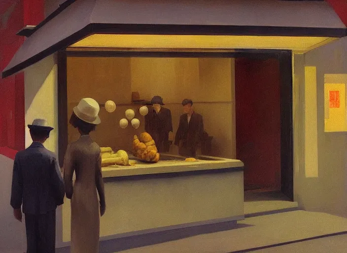 Image similar to people in paper bags at store display Edward Hopper and James Gilleard, Zdzislaw Beksinski, highly detailed